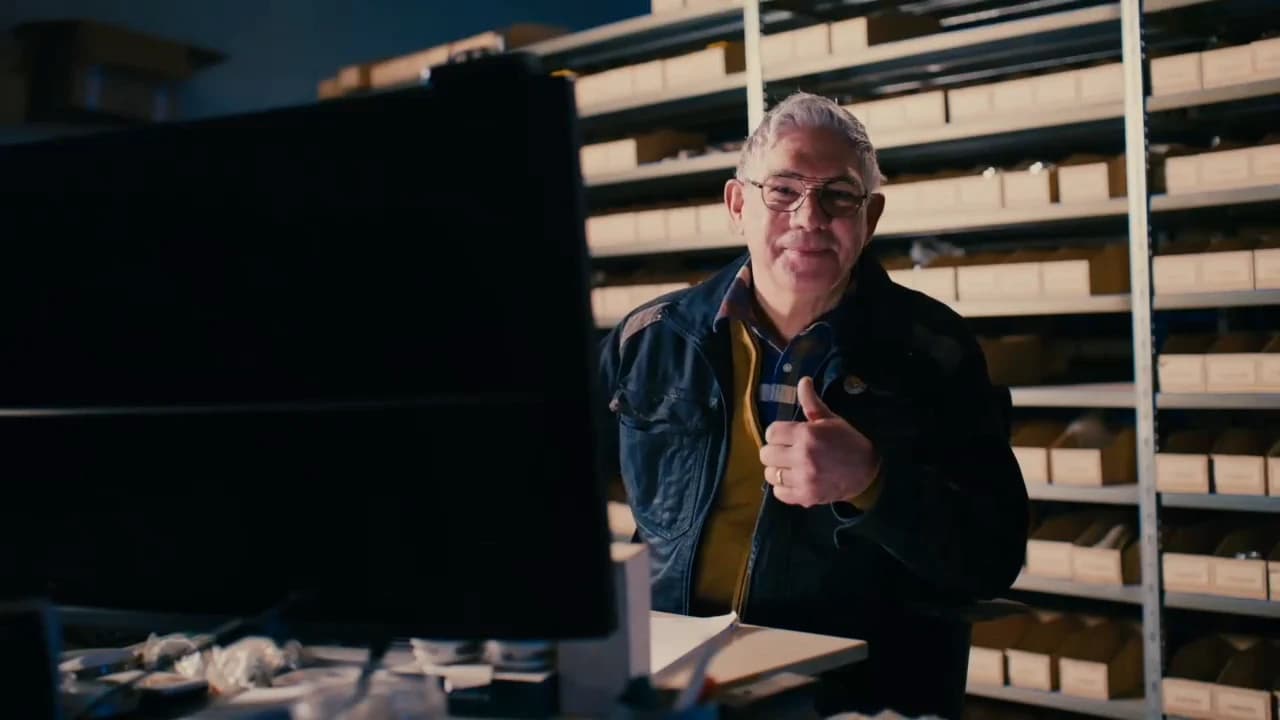 Hans van Hydrauliek Service Venlo achter zijn bureau voor de magazijnstellingen